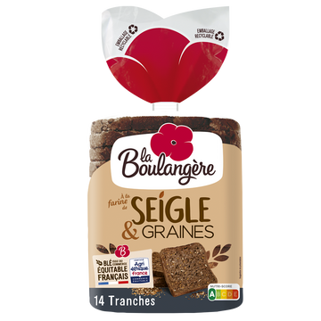 Pain de mie grandes tranches farine de seigle LA BOULANGERE - 12 tranches - 500g