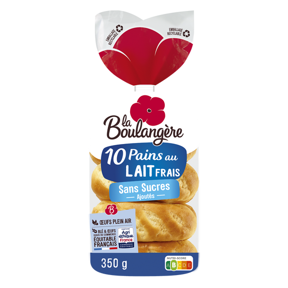 Pains au lait sans sucres ajoutés LA BOULANGERE x10 350g