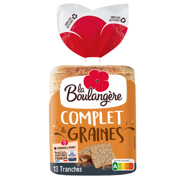 Pain de mie grandes tranches complet graines LA BOULANGERE 500g