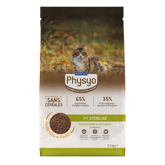 Croquettes chat stérilisé poulet sans céréales PHYSYO - 2,5 kg