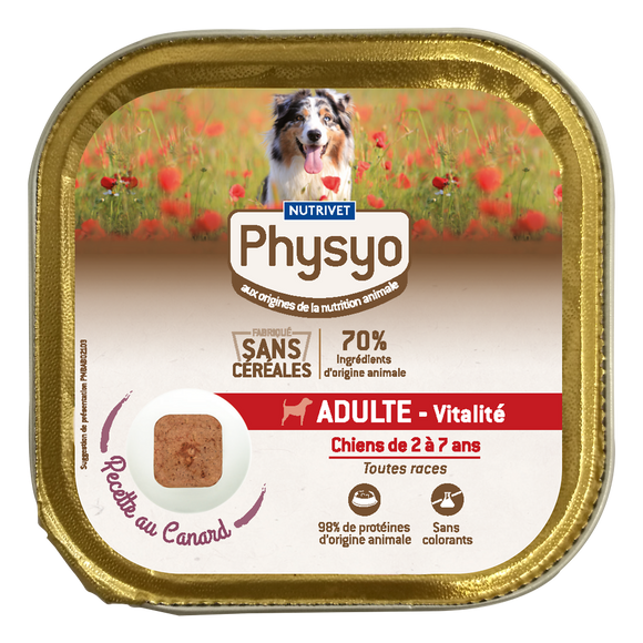 Pâtée en barquette chien adulte canard sans céréales PHYSYO - 150 g