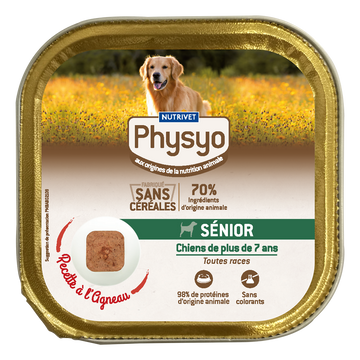 Pâtée en barquette chien sénior agneau sans céréales PHYSYO - 150 g