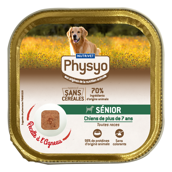 Pâtée en barquette chien sénior agneau sans céréales PHYSYO - 150 g