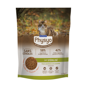 Croquettes chat stérilisé saumon sans céréales PHYSYO - 1,5 kg