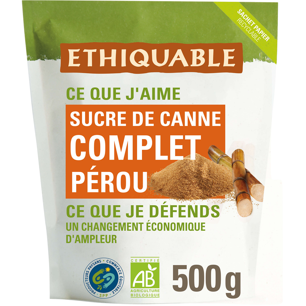 ETHIQUABLE - Sucre complet de canne BIO - le sachet de 500g