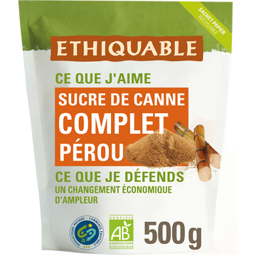 ETHIQUABLE - Sucre complet de canne BIO - le sachet de 500g