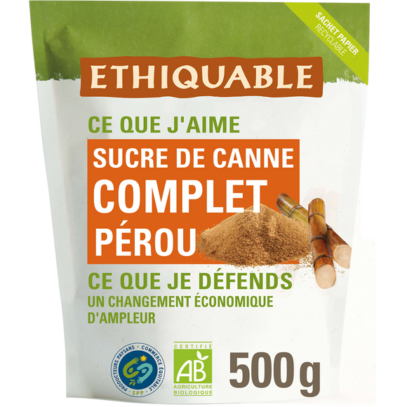 ETHIQUABLE - Sucre complet de canne BIO - le sachet de 500g