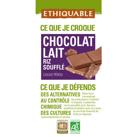 ETHIQUABLE - Chocolat lait riz soufflé BIO - la tablette de 100g