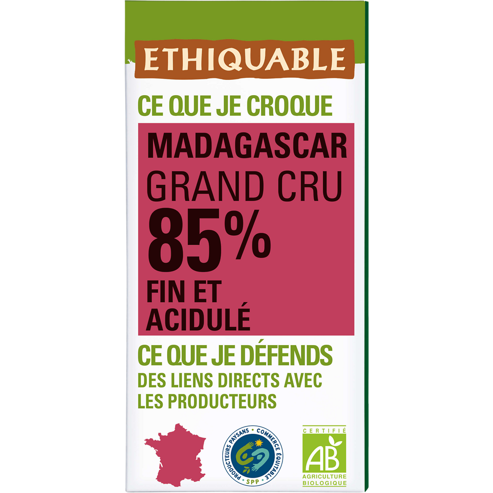 ETHIQUABLE - Chocolat noir 85% Madagascar BIO - la tablette de 100g