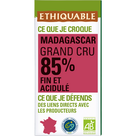 ETHIQUABLE - Chocolat noir 85% Madagascar BIO - la tablette de 100g