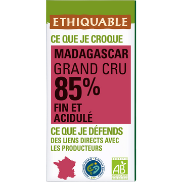 ETHIQUABLE - Chocolat noir 85% Madagascar BIO - la tablette de 100g