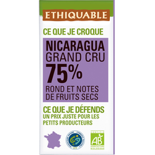 ETHIQUABLE - Chocolat noir 75% Nicaragua BIO - la tablette de 100g