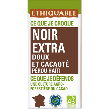 ETHIQUABLE - Chocolat noir extra BIO - la tablette de 100g