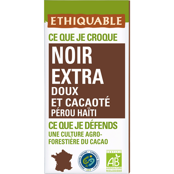ETHIQUABLE - Chocolat noir extra BIO - la tablette de 100g