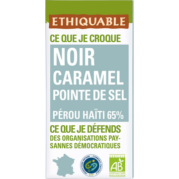 ETHIQUABLE - Chocolat noir caramel pointe de sel BIO - la tablette de100g