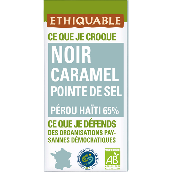 ETHIQUABLE - Chocolat noir caramel pointe de sel BIO - la tablette de100g