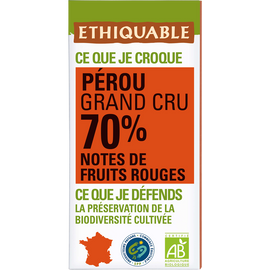 ETHIQUABLE - Chocolat noir 70% Pérou BIO - la tablette de 100g