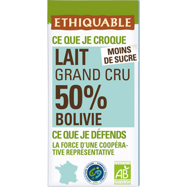 ETHIQUABLE - Chocolat au lait 50% Bolivie BIO - la tablette de 100g