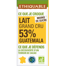 ETHIQUABLE - Chocolat lait 53% Guatemala BIO - la tablette de 100g