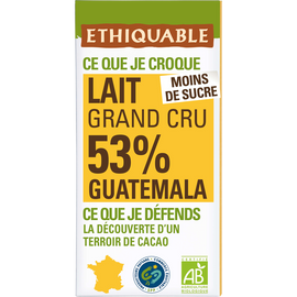 ETHIQUABLE - Chocolat lait 53% Guatemala BIO - la tablette de 100g