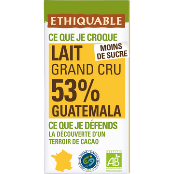 ETHIQUABLE - Chocolat lait 53% Guatemala BIO - la tablette de 100g