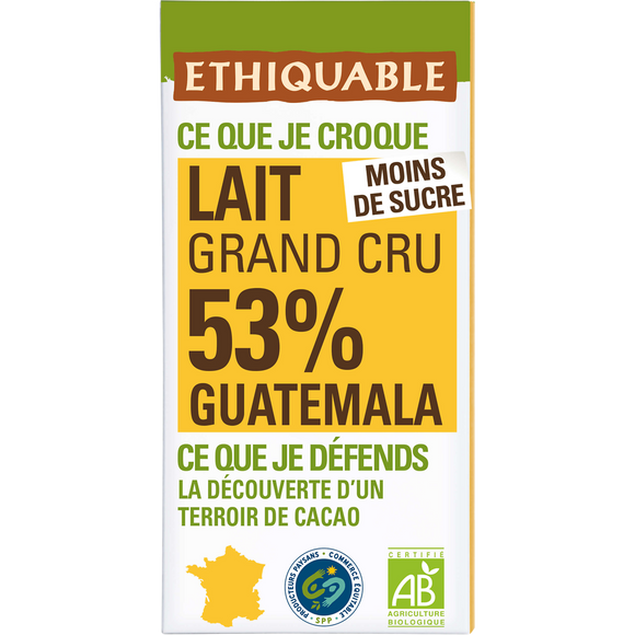 ETHIQUABLE - Chocolat lait 53% Guatemala BIO - la tablette de 100g