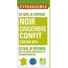 ETHIQUABLE - Chocolat noir gingembre confit BIO - la tablette de 100g