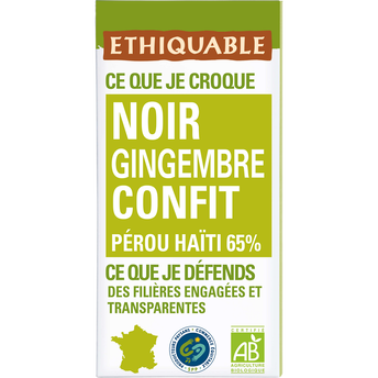 Chocolat noir gingembre bio ETHIQUABLE, Tablette 100g