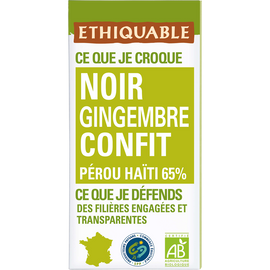 ETHIQUABLE - Chocolat noir gingembre confit BIO - la tablette de 100g