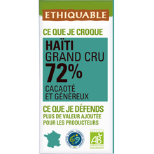ETHIQUABLE - Chocolat noir 72% Haïti BIO - la tablette de 100g