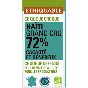 Chocolat noir 72% de cacao Haiti bio ETHIQUABLE, Tablette 100g