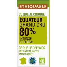 ETHIQUABLE - Chocolat noir 80% Equateur BIO - la tablette de 100g