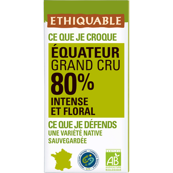 Chocolat noir 80% cacao Equateur bio ETHIQUABLE, Tablette 100g