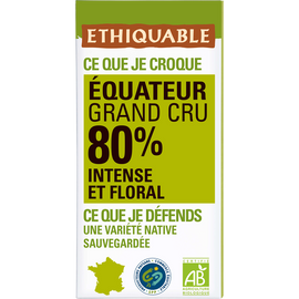 ETHIQUABLE - Chocolat noir 80% Equateur BIO - la tablette de 100g