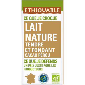 Chocolat au lait nature tendre et fondant BIO ETHIQUABLE, Tablette 100g