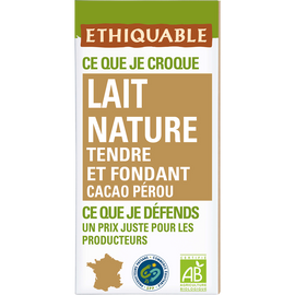 ETHIQUABLE - Chocolat au lait nature BIO - la tablette de 100g