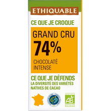 ETHIQUABLE - Chocolat noir 74% Côte d'Ivoire BIO - la tablette de 100g