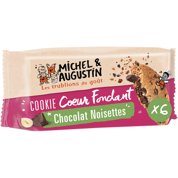 Cookies aux noisettes et coeur fondant au chocolat au lait MICHEL ET AUGUSTIN, sachet de 180g