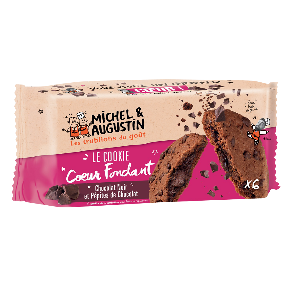 Cookies coeur fondant tout chocolat MICHEL ET AUGUSTIN, sachet de 180g