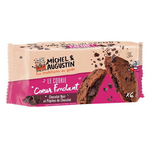 Cookies coeur fondant tout chocolat MICHEL ET AUGUSTIN, sachet de 180g
