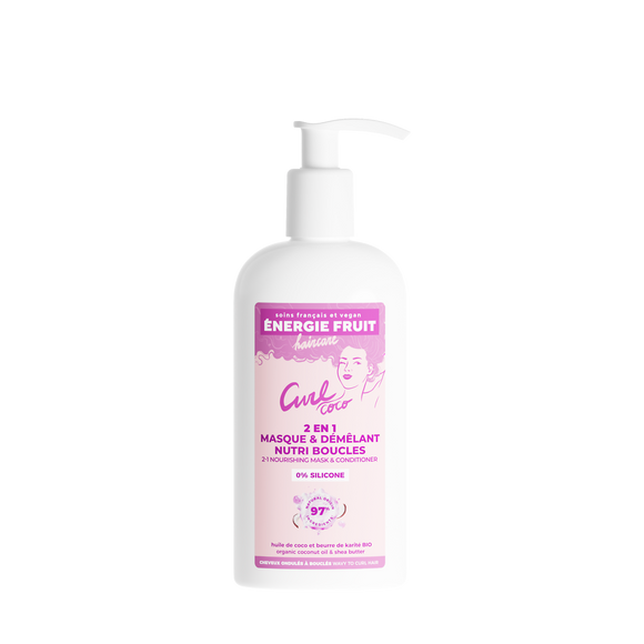 Masque cheveux soin 2en1 sans silicone parfum coco et huile de karitéENERGIE FRUIT, pompe de 300ml