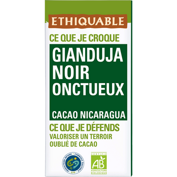 ETHIQUABLE - Chocolat noir Gianduja Onctueux BIO - la tablette de 100g