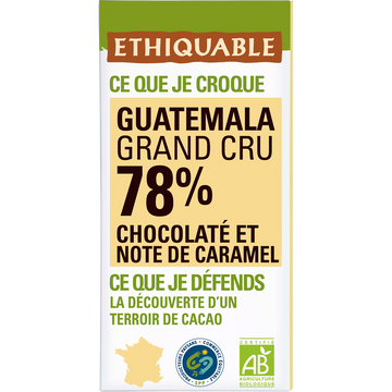 ETHIQUABLE - Chocolat noir 78% Guatemala BIO - la tablette de 100g
