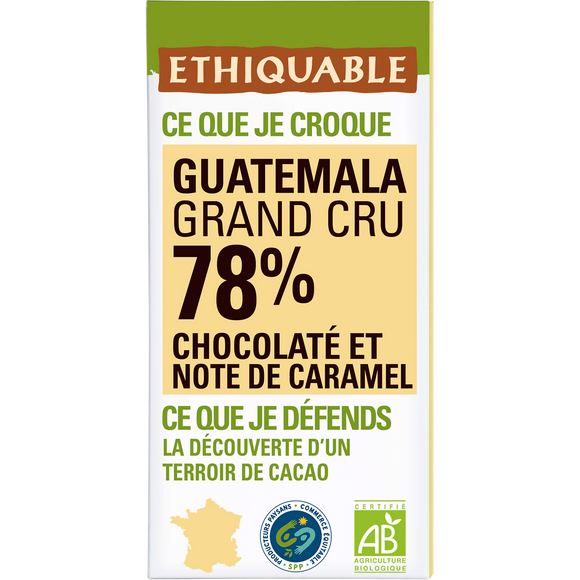 ETHIQUABLE - Chocolat noir 78% Guatemala BIO - la tablette de 100g