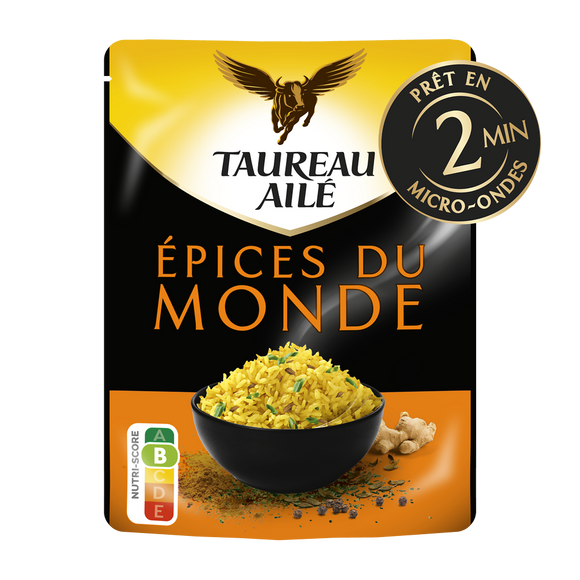 Riz Basmati épices du monde micro ondables 2 min.TAUREAU AILE doypack220g