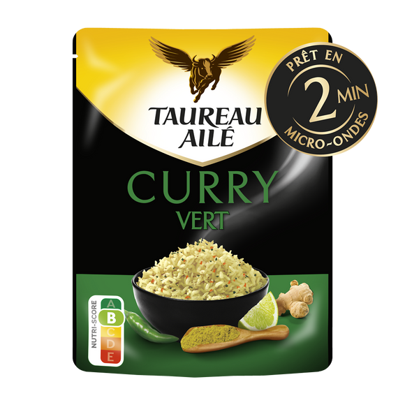 Riz Basmati curry vert micro ondables 2 minutes TAUREAU AILE 220g