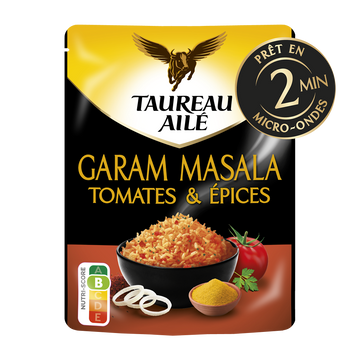 Riz Basmati garam masala tomates épices micro ondables 2 minutes TAUREAU AILE 220g