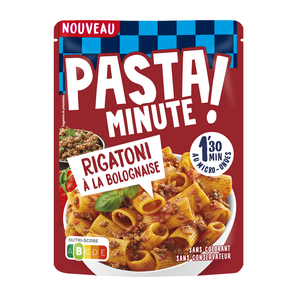 Rigatoni bolognaise pasta minute micro ondables 1 minute 30 LUSTUCRU 220g