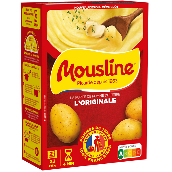 Purée nature MOUSLINE, 3 sachets x2 personnes, 195g