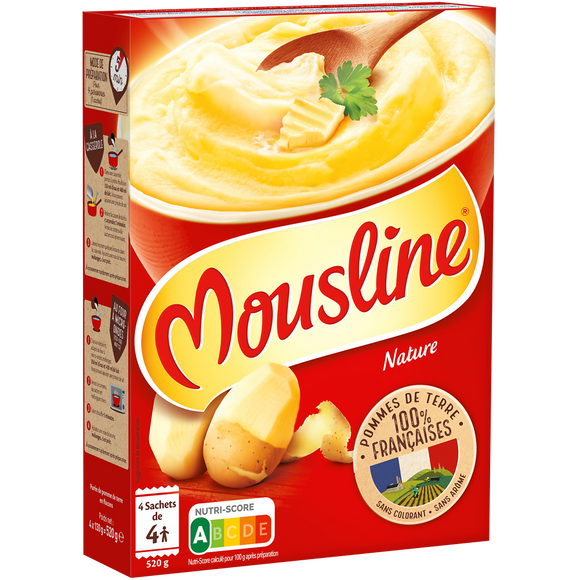 Purée nature MOUSLINE, 4 sachets pour 4 personnes 4x130g 520g